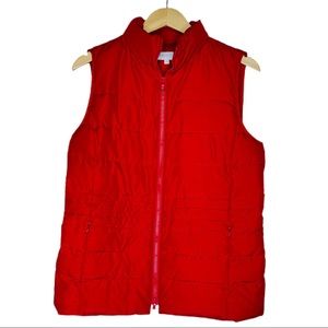 Talbots Down Filled Puffer Vest Red Zip‎ Front Mock Neck Elastic Back Small